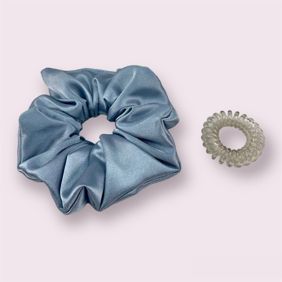 HANDMADE - satin spiral hair scrunchie, ice blue - Picture 2 of 4
